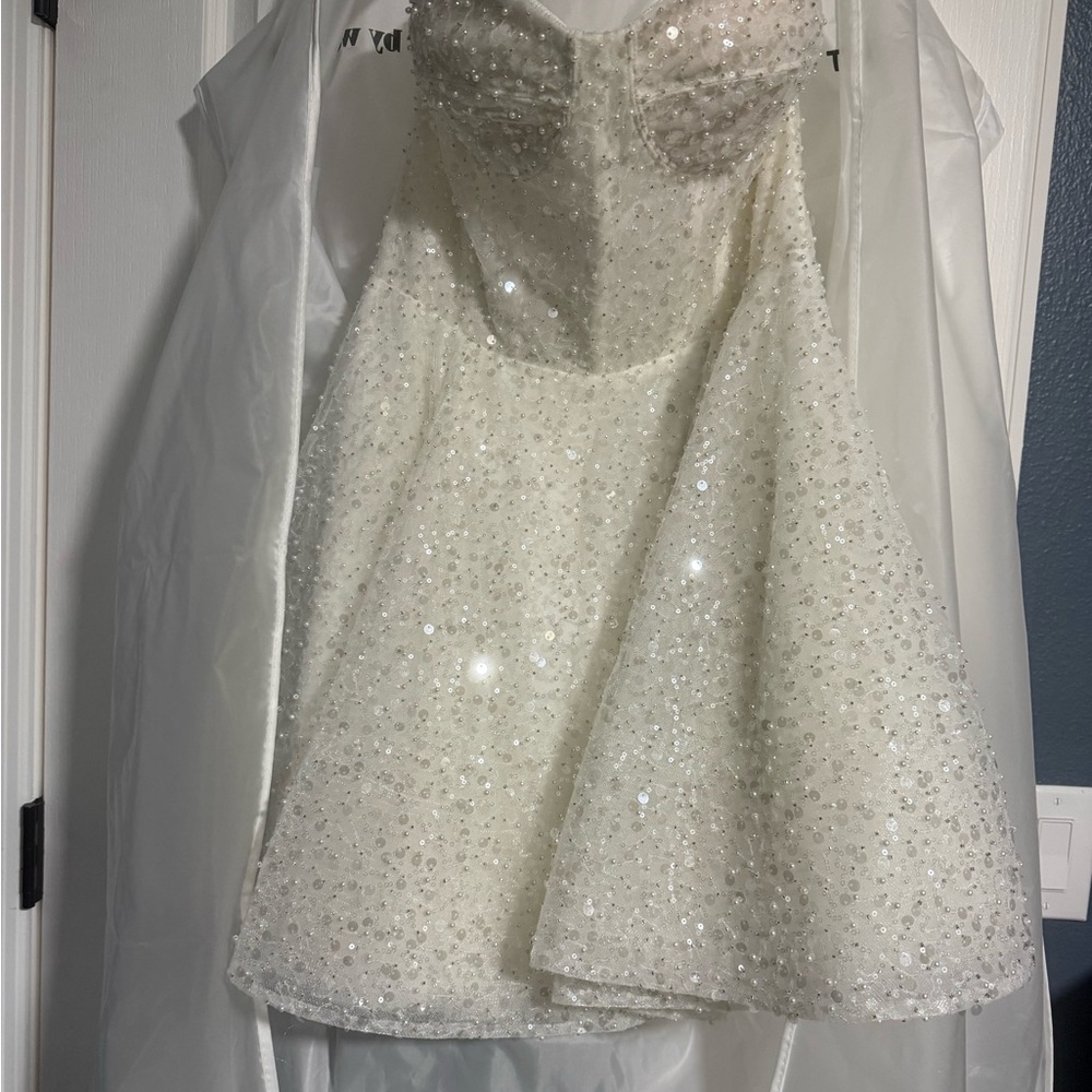 Watters Palmier Beaded Dress with Removable Tulle Bows - Picture 5 of 10